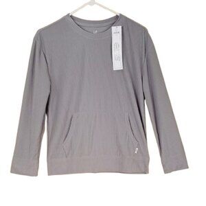 Gap Kids Waffle Knit Top 14 Boys Gray Long Sleeve Kangaroo Pocket Sleep PJ Top